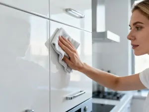 Mężczyzna nakłada pędzlem preparat ochronny na płytę OSB, zabezpieczając ją przed warunkami atmosferycznymi.