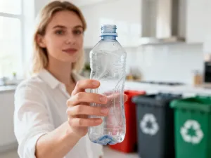 Fachowiec nakłada fugę między szare płytki ceramiczne na podłodze w nowoczesnym, minimalistycznym salonie.